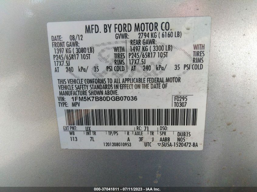2013 FORD EXPLORER BASE - 1FM5K7B80DGB07036