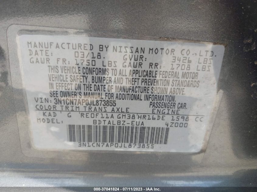 2018 NISSAN VERSA SEDAN SV - 3N1CN7AP0JL873855
