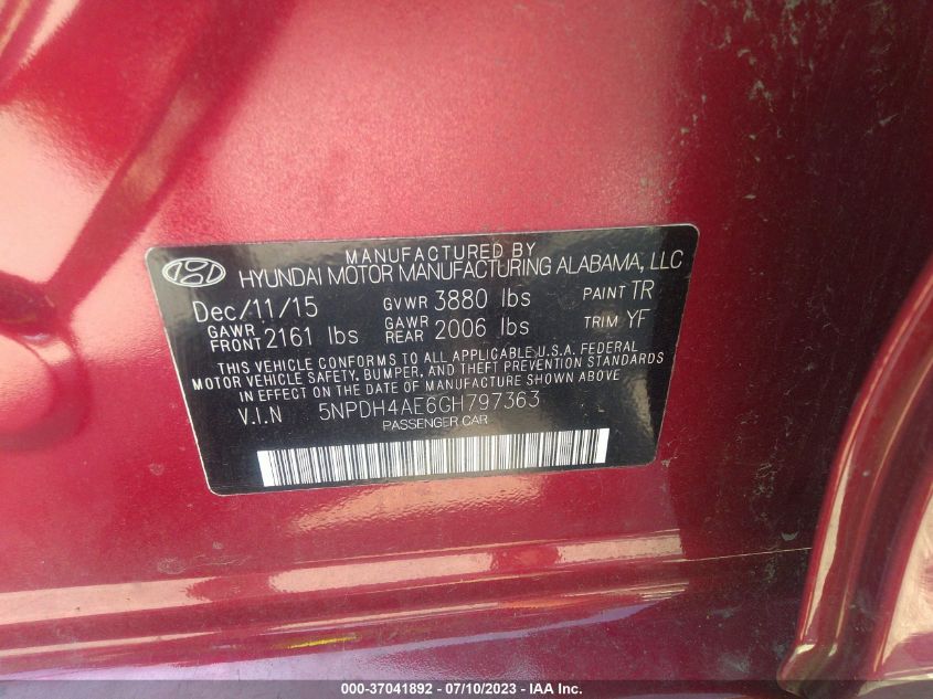 2016 HYUNDAI ELANTRA SE - 5NPDH4AE6GH797363
