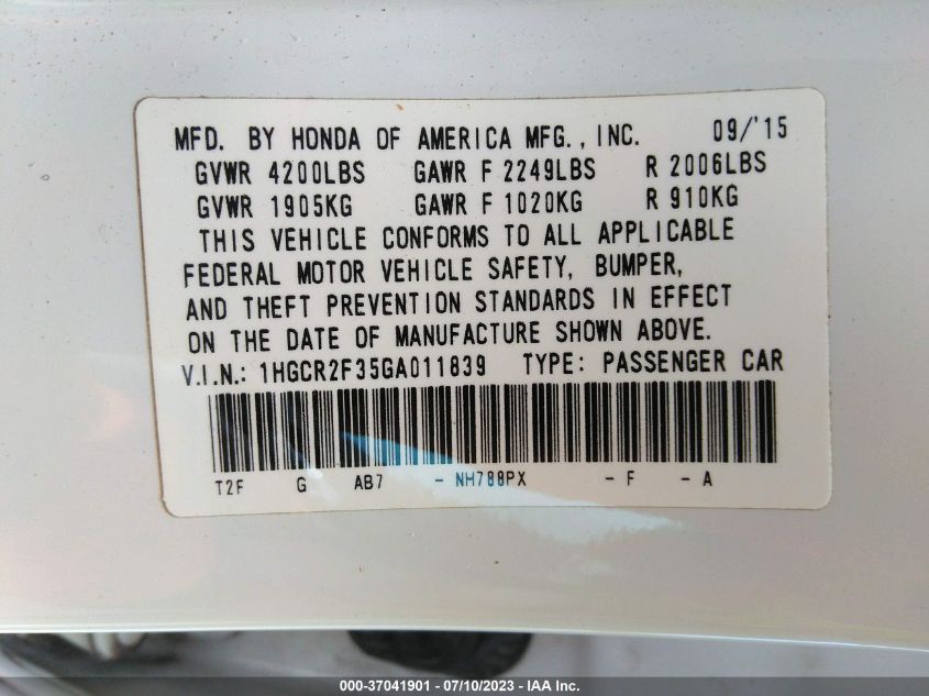 2016 HONDA ACCORD SEDAN LX - 1HGCR2F35GA011839