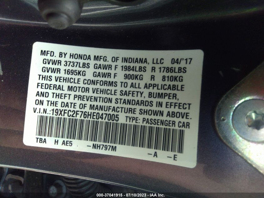 2017 HONDA CIVIC SEDAN EX - 19XFC2F76HE047005