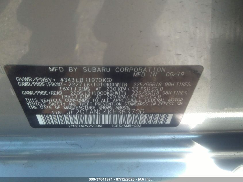 2019 SUBARU CROSSTREK LIMITED - JF2GTANC4KH363700