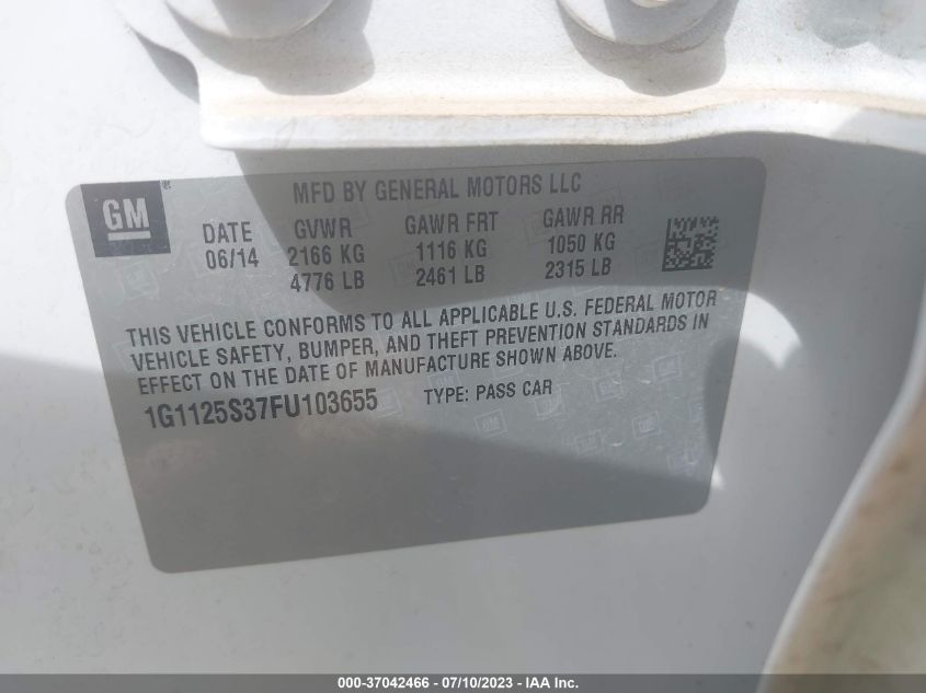 2015 CHEVROLET IMPALA LT - 1G1125S37FU103655