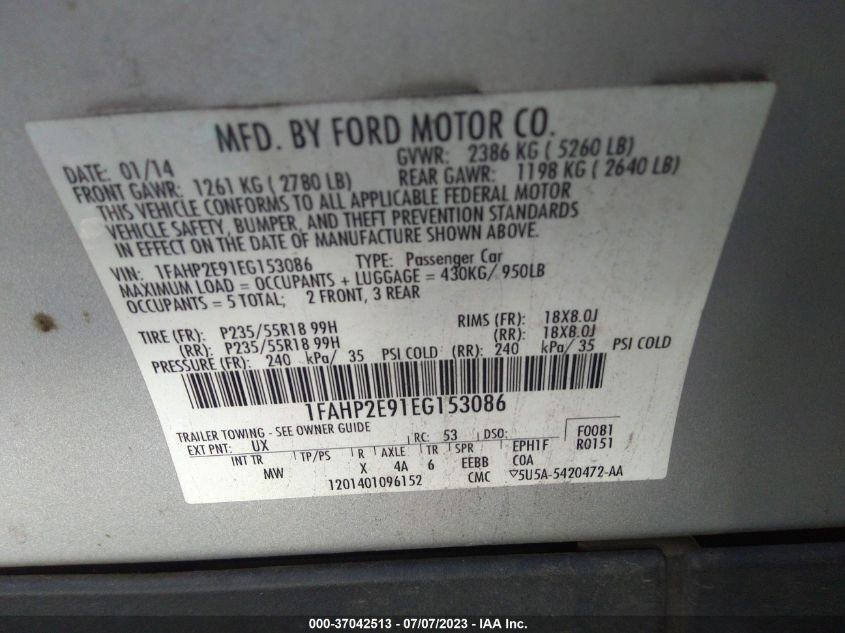 2014 FORD TAURUS SEL - 1FAHP2E91EG153086