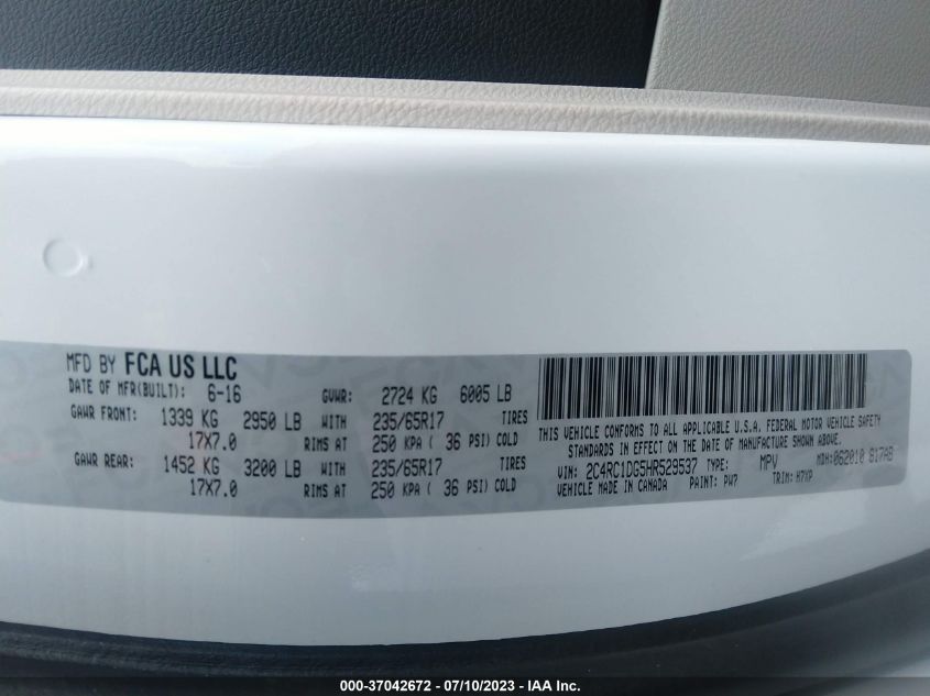 2C4RC1DG5HR529537 2017 CHRYSLER PACIFICA, photo no. 9