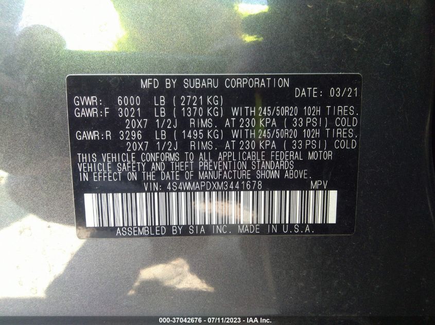2021 SUBARU ASCENT LIMITED - 4S4WMAPDXM3441678