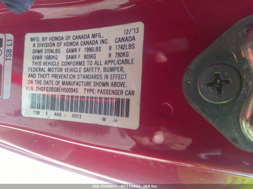 2014 HONDA CIVIC COUPE LX - 2HGFG3B58EH500945