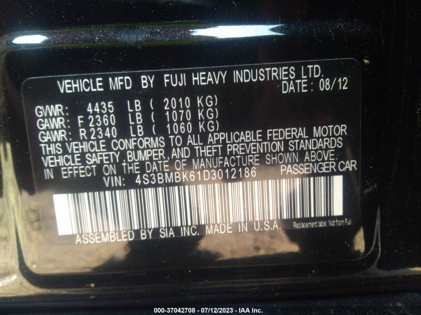 2013 SUBARU LEGACY 2.5I LIMITED - 4S3BMBK61D3012186