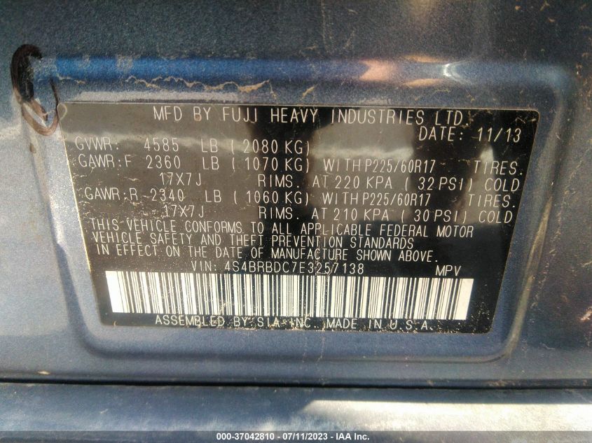 2014 SUBARU OUTBACK 2.5I PREMIUM - 4S4BRBDC7E3257138