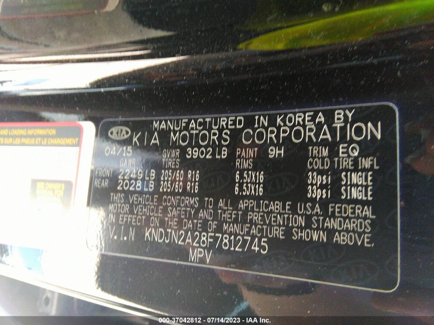 2015 KIA SOUL BASE - KNDJN2A28F7812745