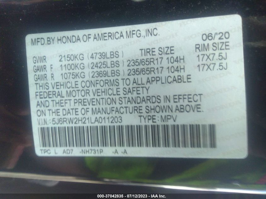 2020 HONDA CR-V LX - 5J6RW2H21LA011203