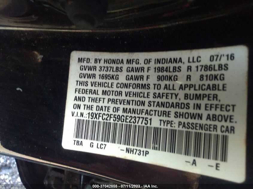 2016 HONDA CIVIC SEDAN LX - 19XFC2F59GE237751