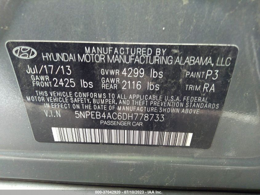 2013 HYUNDAI SONATA GLS PZEV - 5NPEB4AC6DH778733