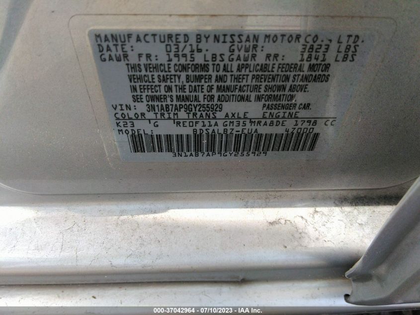2016 NISSAN SENTRA S/SV/SR/SL - 3N1AB7AP9GY255929