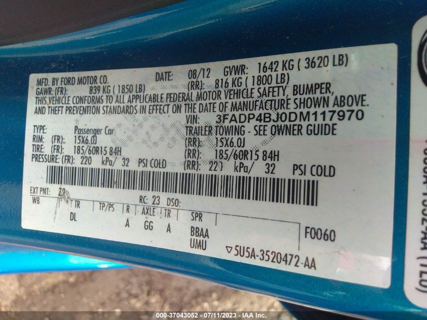 2013 FORD FIESTA SE - 3FADP4BJ0DM117970