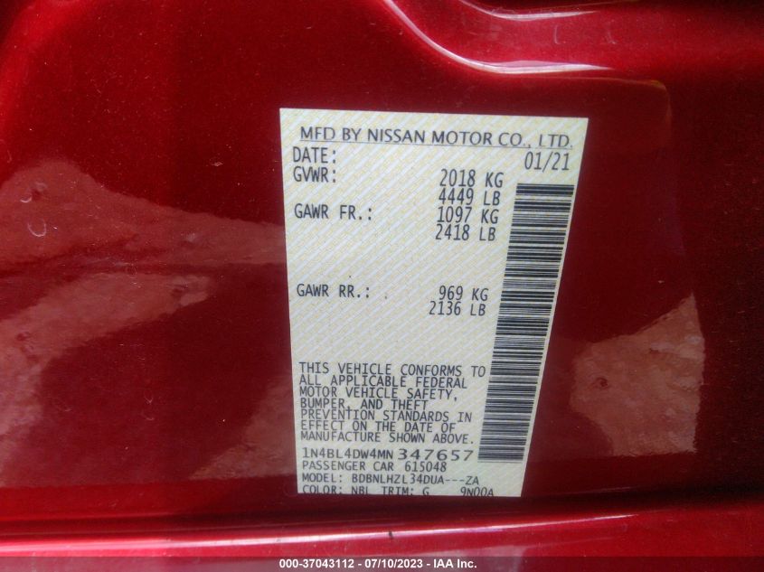 2021 NISSAN ALTIMA 2.5 SV - 1N4BL4DW4MN347657