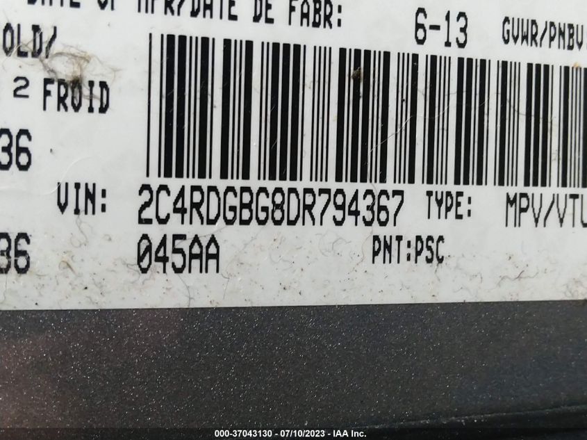2013 DODGE GRAND CARAVAN SE - 2C4RDGBG8DR794367