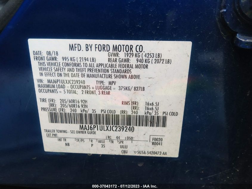 2018 FORD ECOSPORT SE - MAJ6P1ULXJC239240