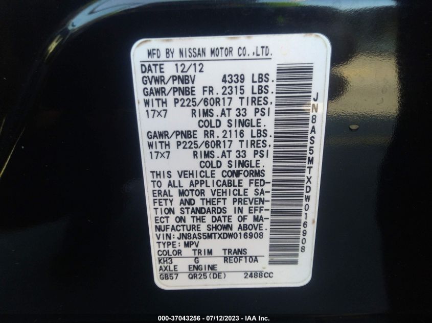2013 NISSAN ROGUE SV - JN8AS5MTXDW016908