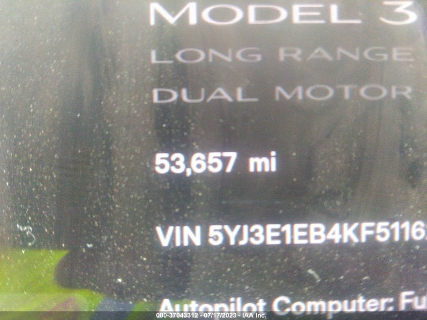 2019 TESLA MODEL 3 LONG RANGE/PERFORMANCE - 5YJ3E1EB4KF511620