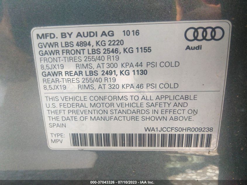 2017 AUDI Q3 PREMIUM PLUS - WA1JCCFS0HR009238