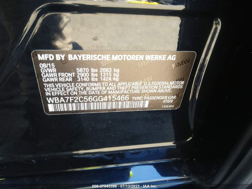 2016 BMW 750I XDRIVE WBA7F2C56GG415466