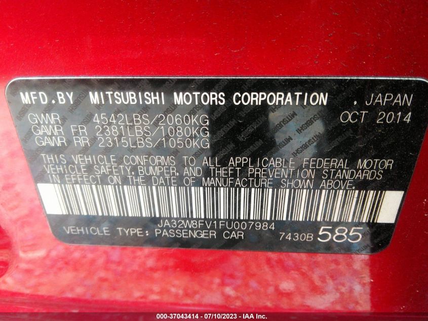 2015 MITSUBISHI LANCER EVOLUTION GSR - JA32W8FV1FU007984