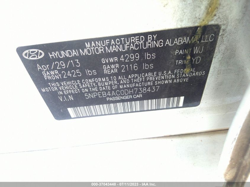 2013 HYUNDAI SONATA GLS - 5NPEB4AC0DH738437