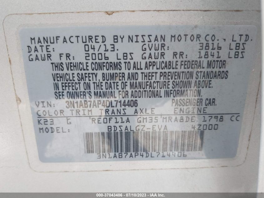 2013 NISSAN SENTRA S/SV/SR/SL - 3N1AB7AP4DL714406