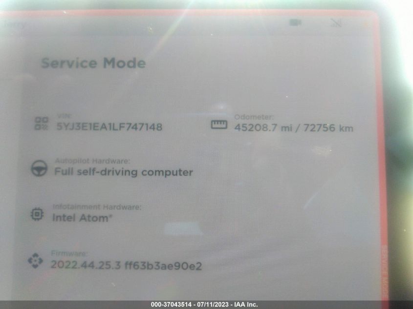 2020 TESLA MODEL 3 - 5YJ3E1EA1LF747148