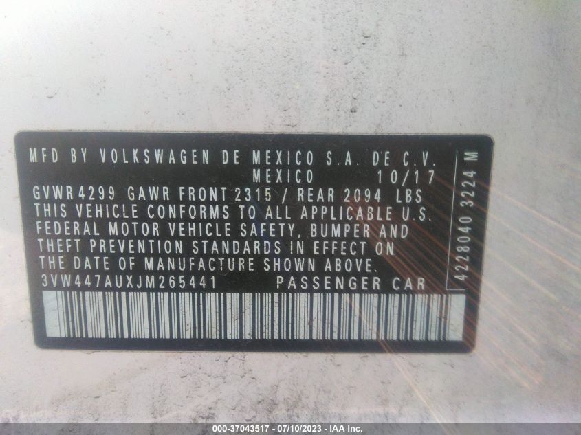 2018 VOLKSWAGEN GOLF GTI S/SE/AUTOBAHN - 3VW447AUXJM265441