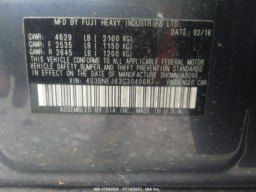 2016 SUBARU LEGACY 3.6R LIMITED - 4S3BNEJ63G3040687