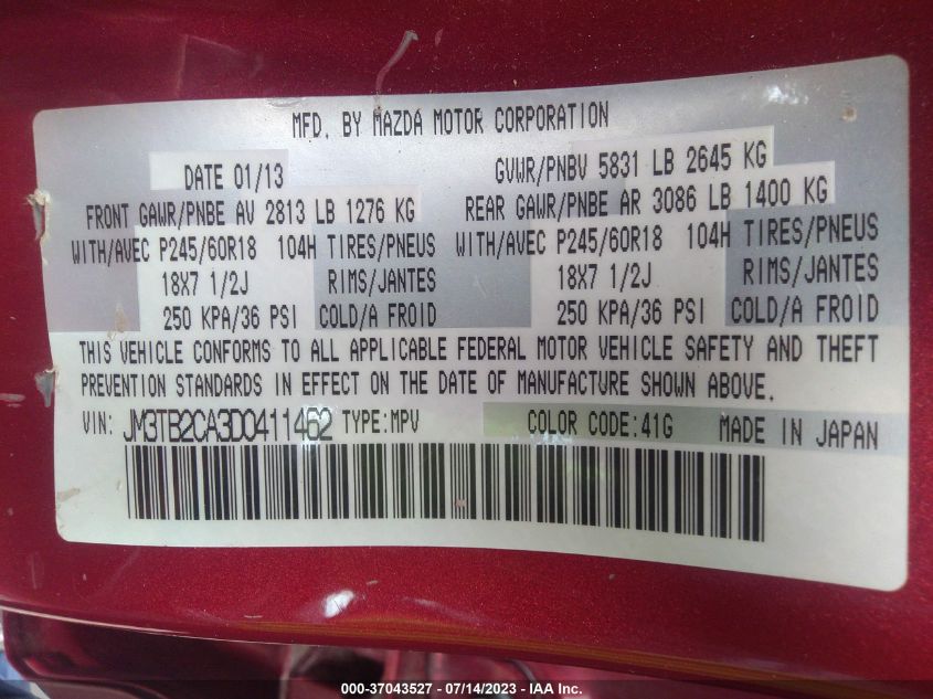 2013 MAZDA CX-9 TOURING - JM3TB2CA3D0411462