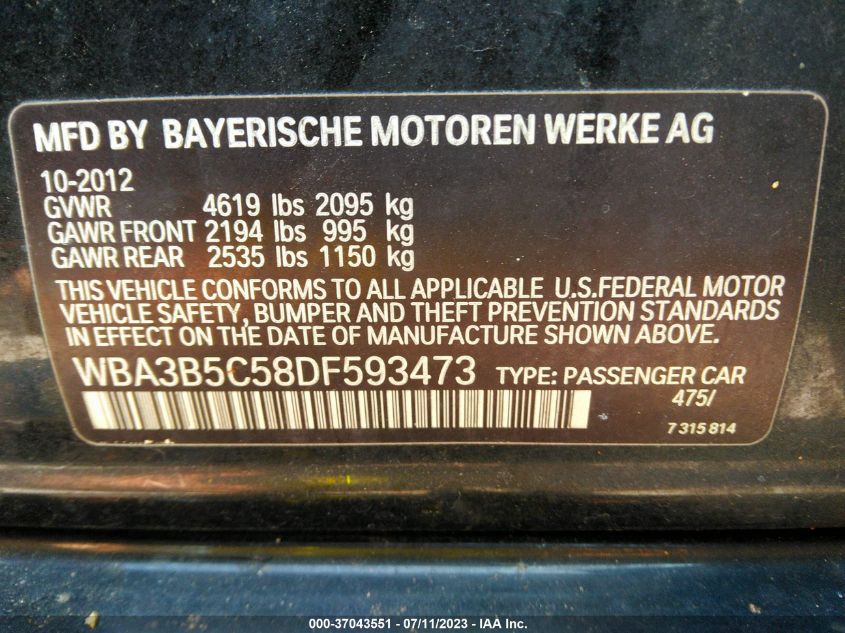 2013 BMW 3 SERIES 328I XDRIVE - WBA3B5C58DF593473