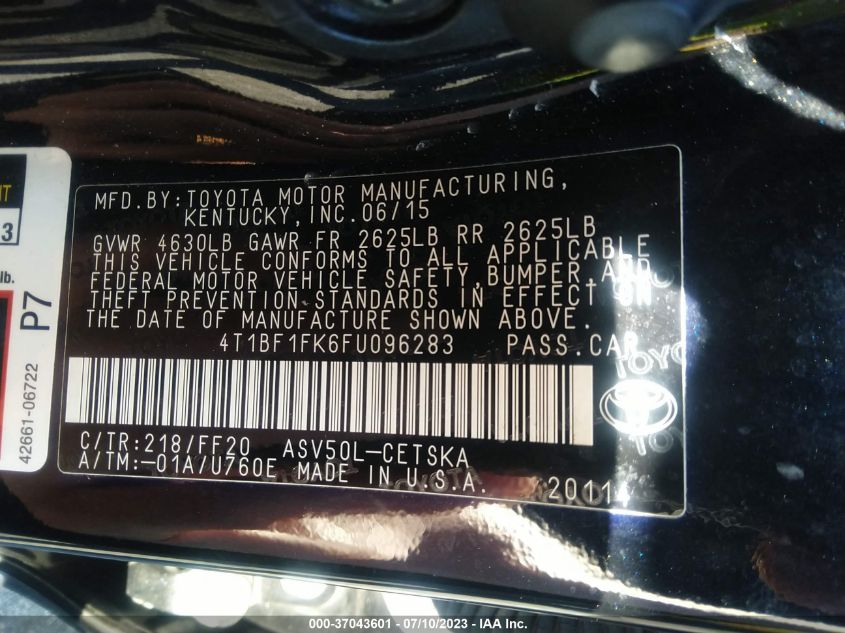 2015 TOYOTA CAMRY LE/XLE/SE/XSE - 4T1BF1FK6FU096283
