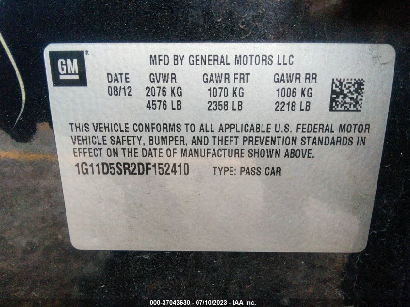 2013 CHEVROLET MALIBU 1LT - 1G11D5SR2DF152410