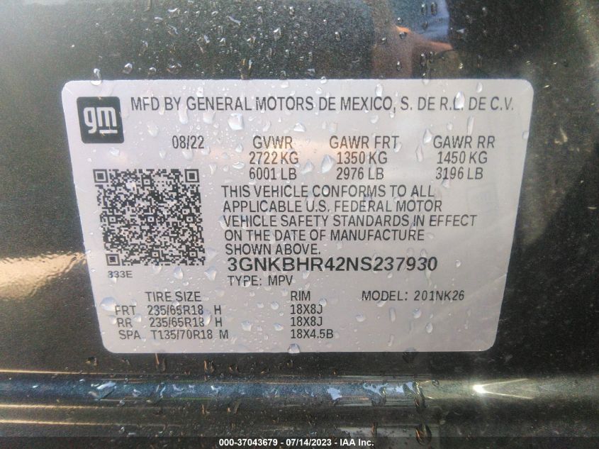 2022 CHEVROLET BLAZER LT - 3GNKBHR42NS237930