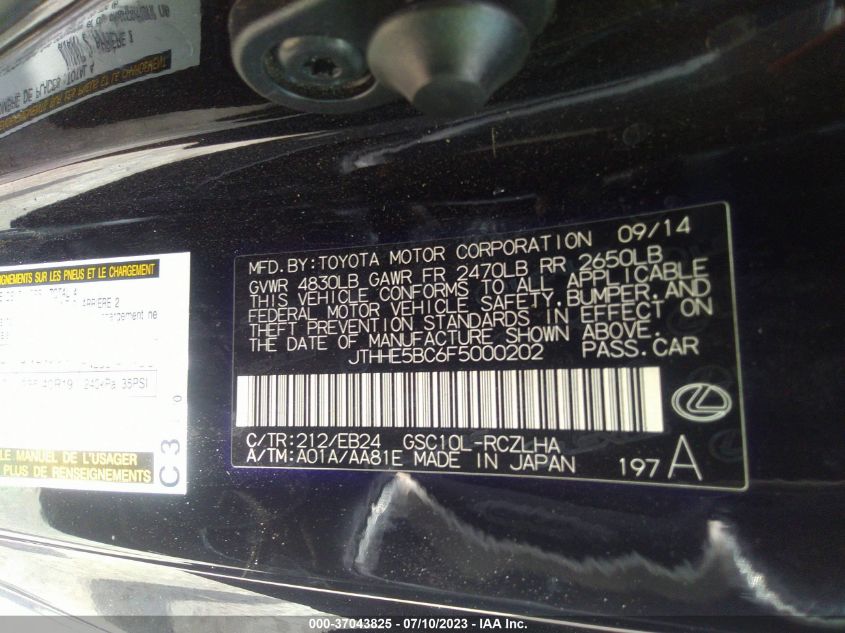 2015 LEXUS RC 350 - JTHHE5BC6F5000202