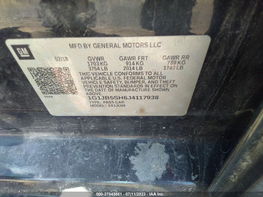 2018 CHEVROLET SONIC LS - 1G1JB5SH6J4117938