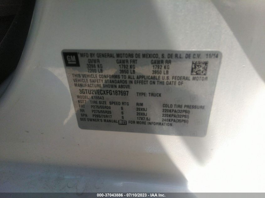 2015 GMC SIERRA 1500 SLT - 3GTU2VECXFG187697