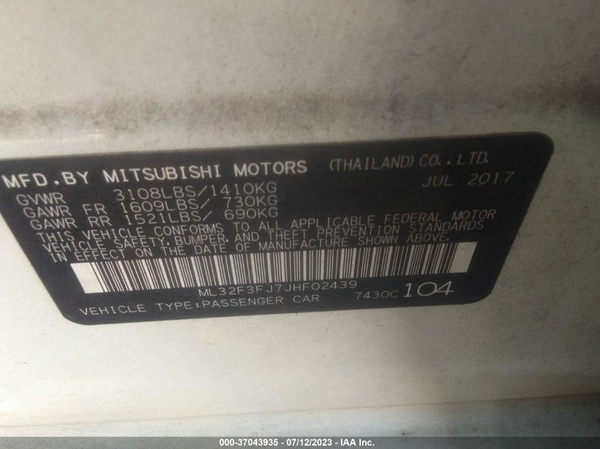 2018 MITSUBISHI MIRAGE G4 ES - ML32F3FJ7JHF02439