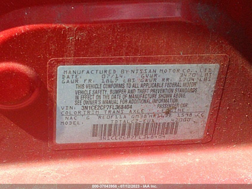 2015 NISSAN VERSA NOTE S PLUS - 3N1CE2CP7FL368404