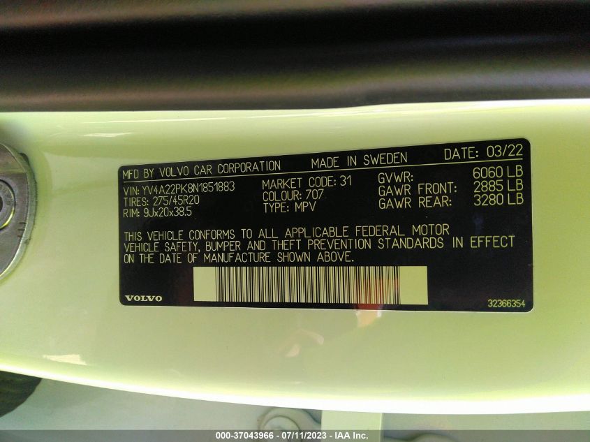 2022 VOLVO XC90 MOMENTUM - YV4A22PK8N1851883