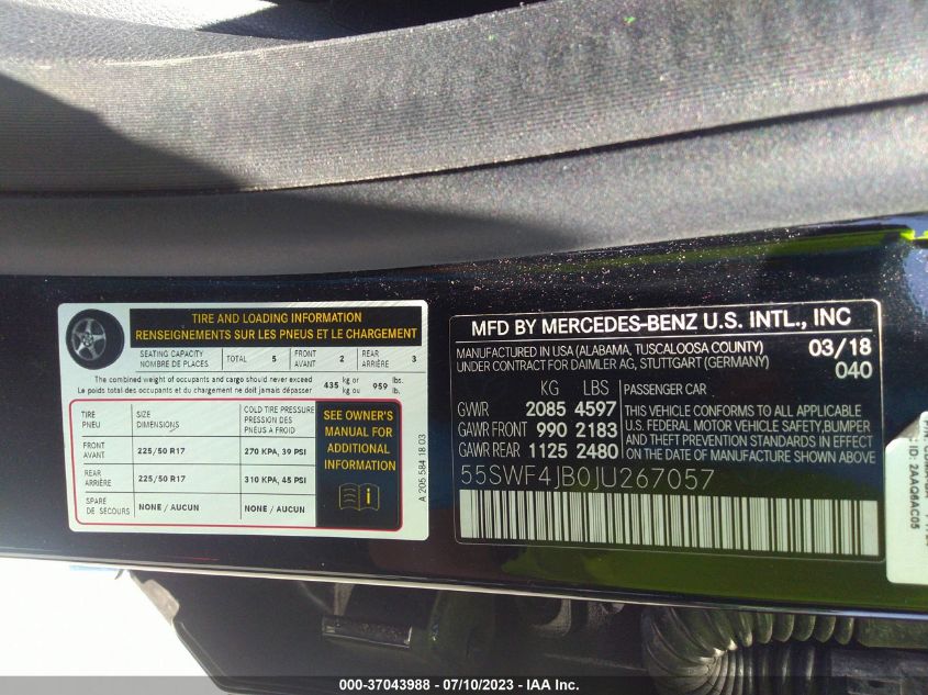 2018 MERCEDES-BENZ C-CLASS C 300 - 55SWF4JB0JU267057