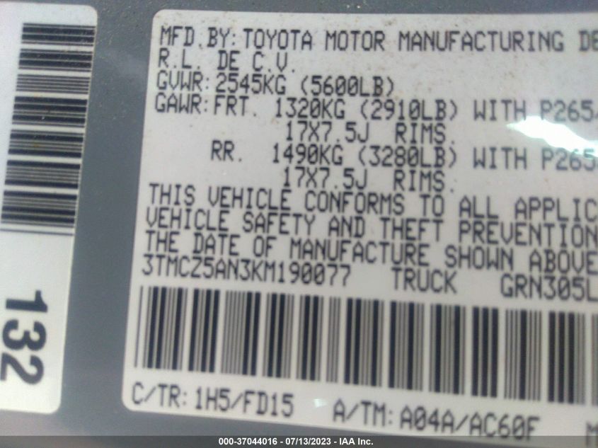2019 TOYOTA TACOMA 4WD TRD SPORT - 3TMCZ5AN3KM190077