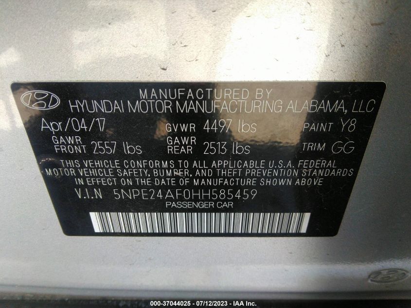 2017 HYUNDAI SONATA 2.4L - 5NPE24AF0HH585459