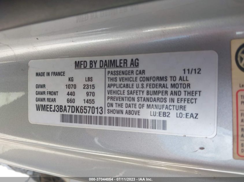 2013 SMART FORTWO PURE/PASSION WMEEJ3BA7DK657013