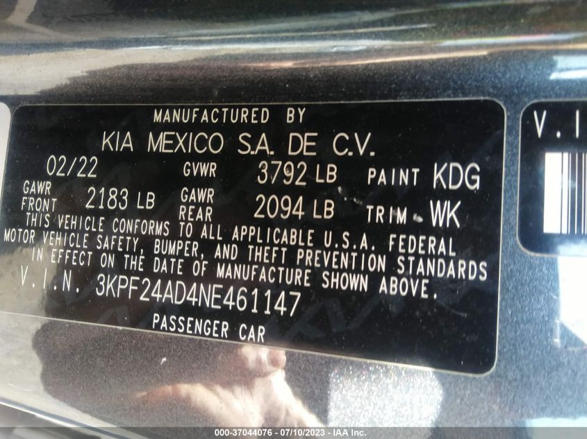 2022 KIA FORTE FE/LXS - 3KPF24AD4NE461147