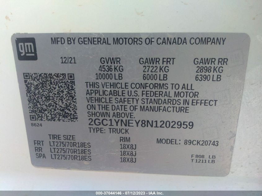 2022 CHEVROLET SILVERADO 2500HD LT - 2GC1YNEY8N1202959