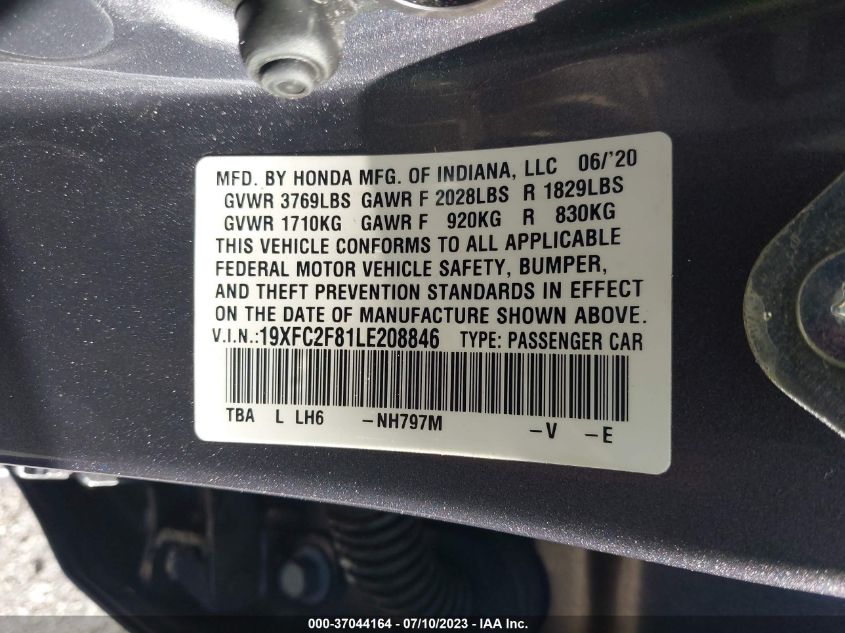 2020 HONDA CIVIC SEDAN SPORT - 19XFC2F81LE208846